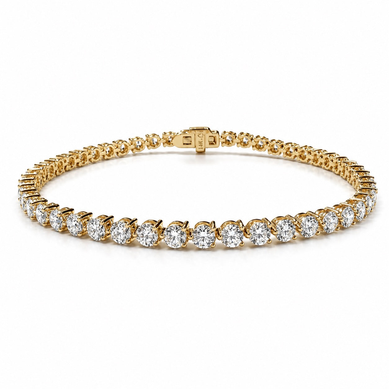 Three Prong Round Brilliant Diamond Tennis Bracelet, 4.77ctw in 14K Yellow Gold