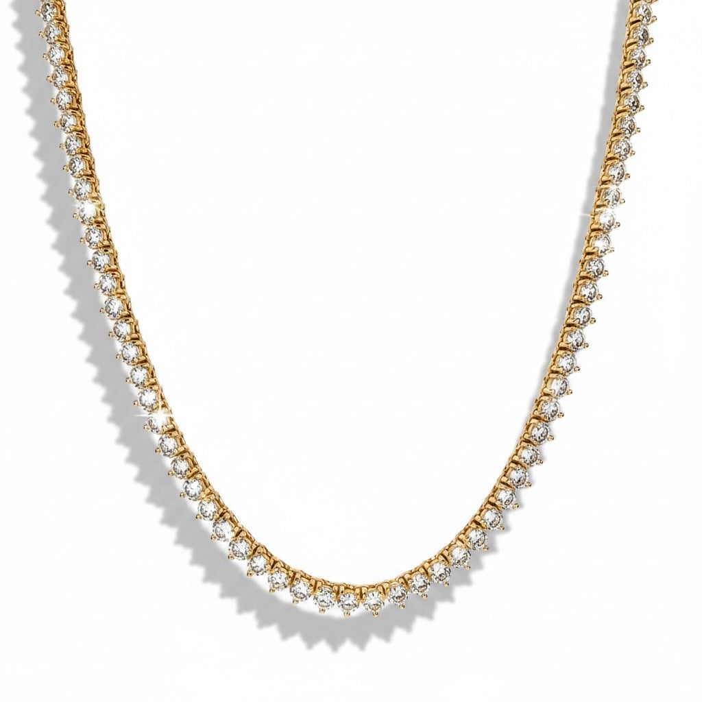 5.5ctw Three Prong Tennis Necklace, 14K Yellow Gold