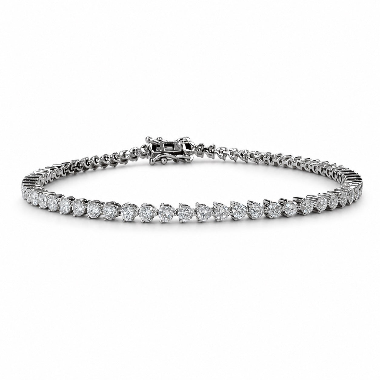 Three Prong Round Brilliant Diamond Tennis Bracelet, 2.5ctw in 10K White Gold