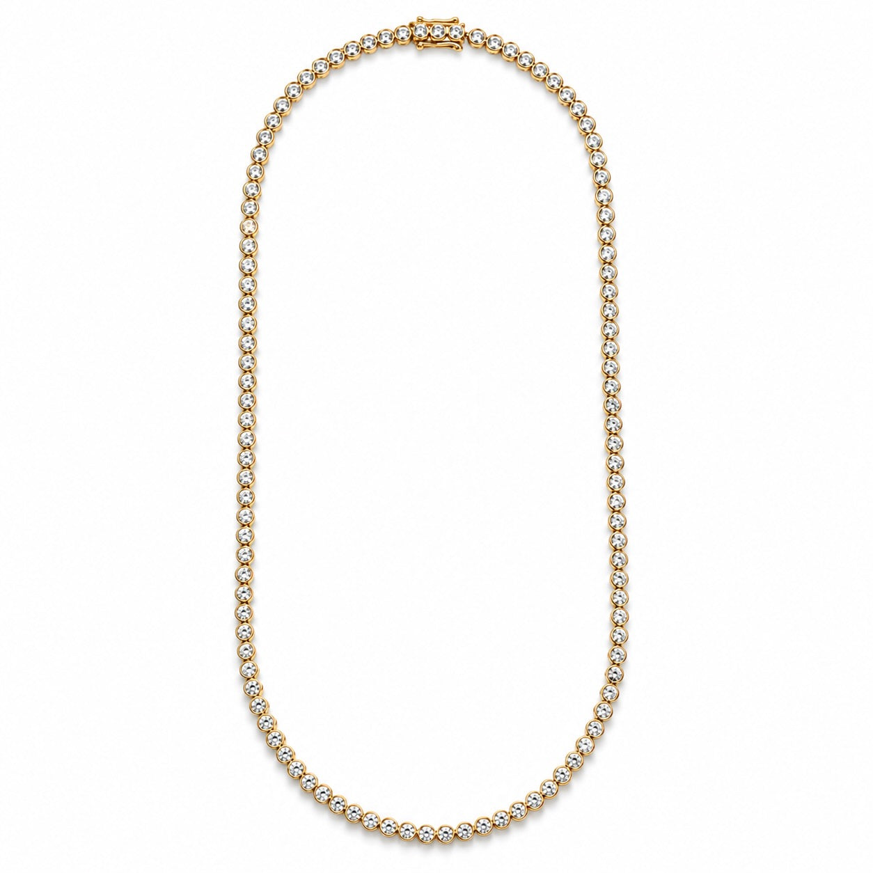 Bezel Set Tennis Necklace, 5ctw in 10K Yellow Gold