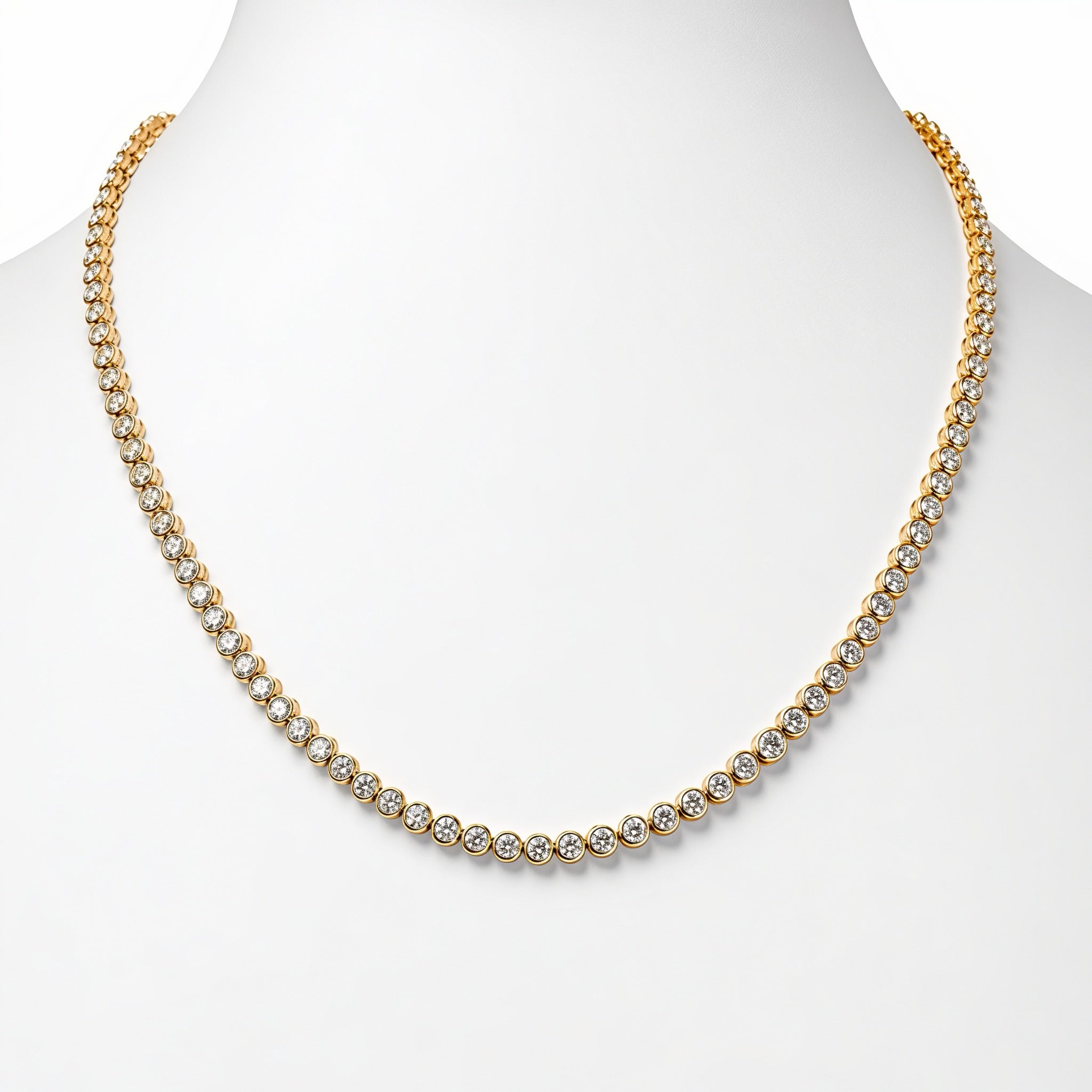Bezel Set Tennis Necklace, 5ctw in 10K Yellow Gold