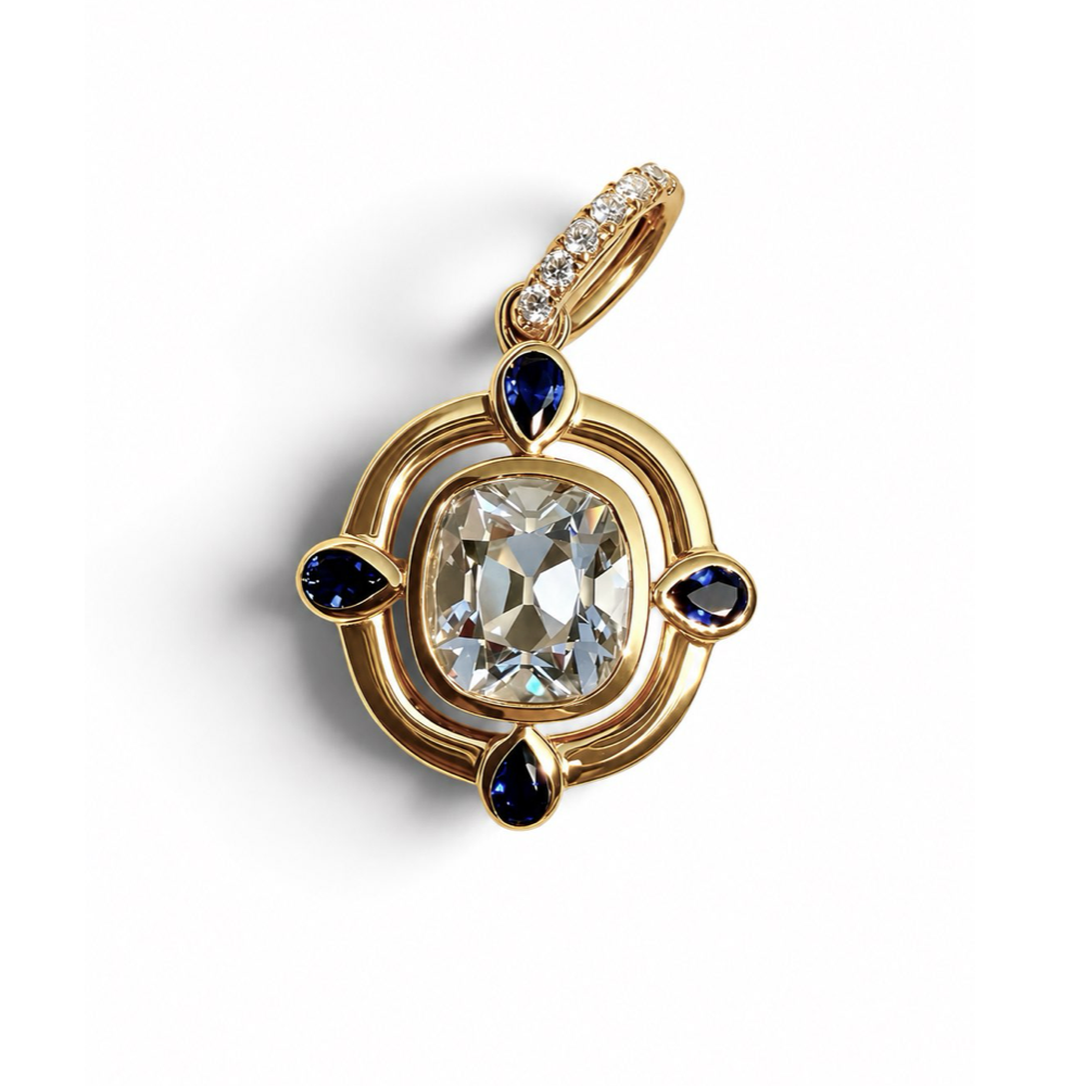 The 1.73ct Heirloom Pendant in 14K Yellow Gold with Sapphire Pears