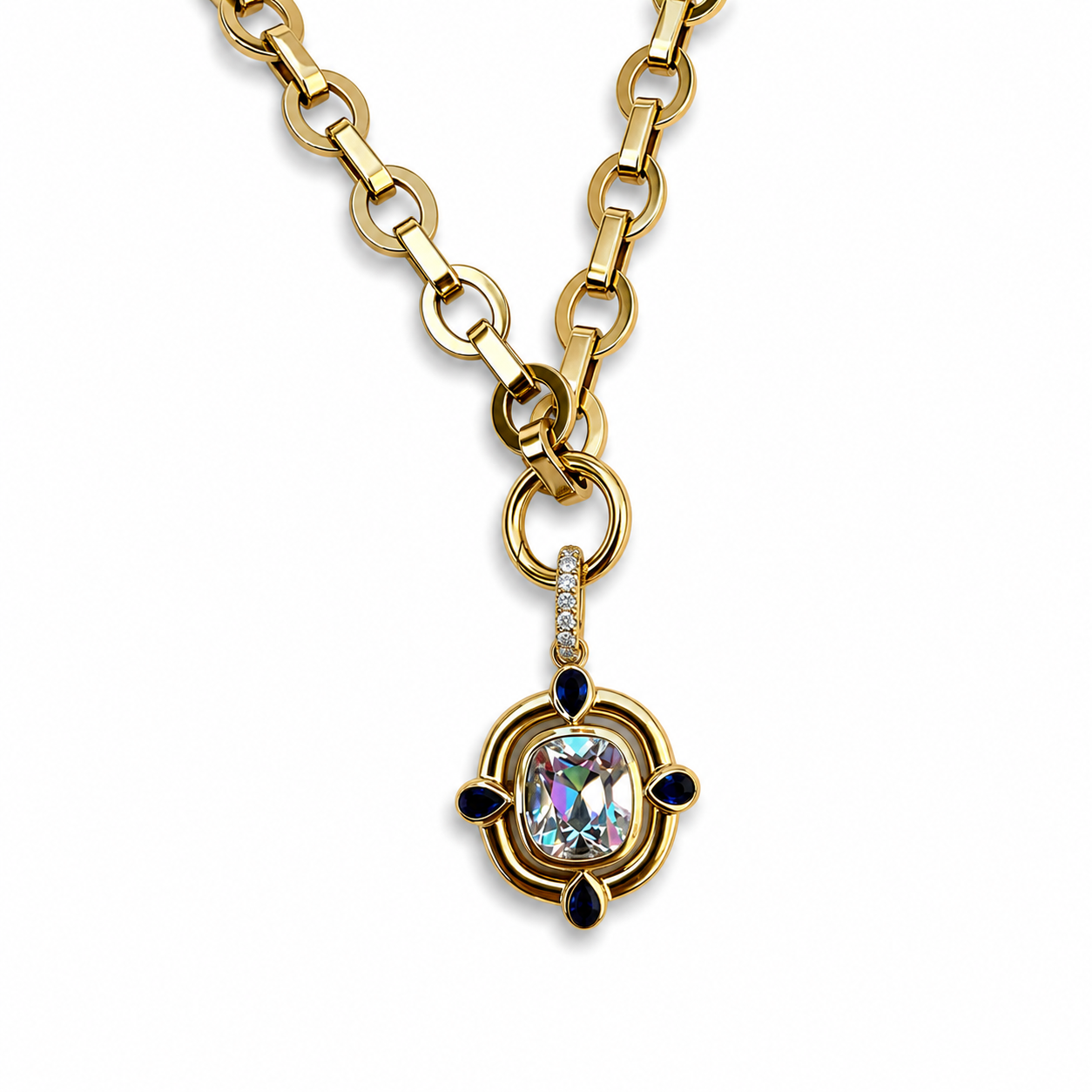 The 1.73ct Heirloom Pendant in 14K Yellow Gold with Sapphire Pears