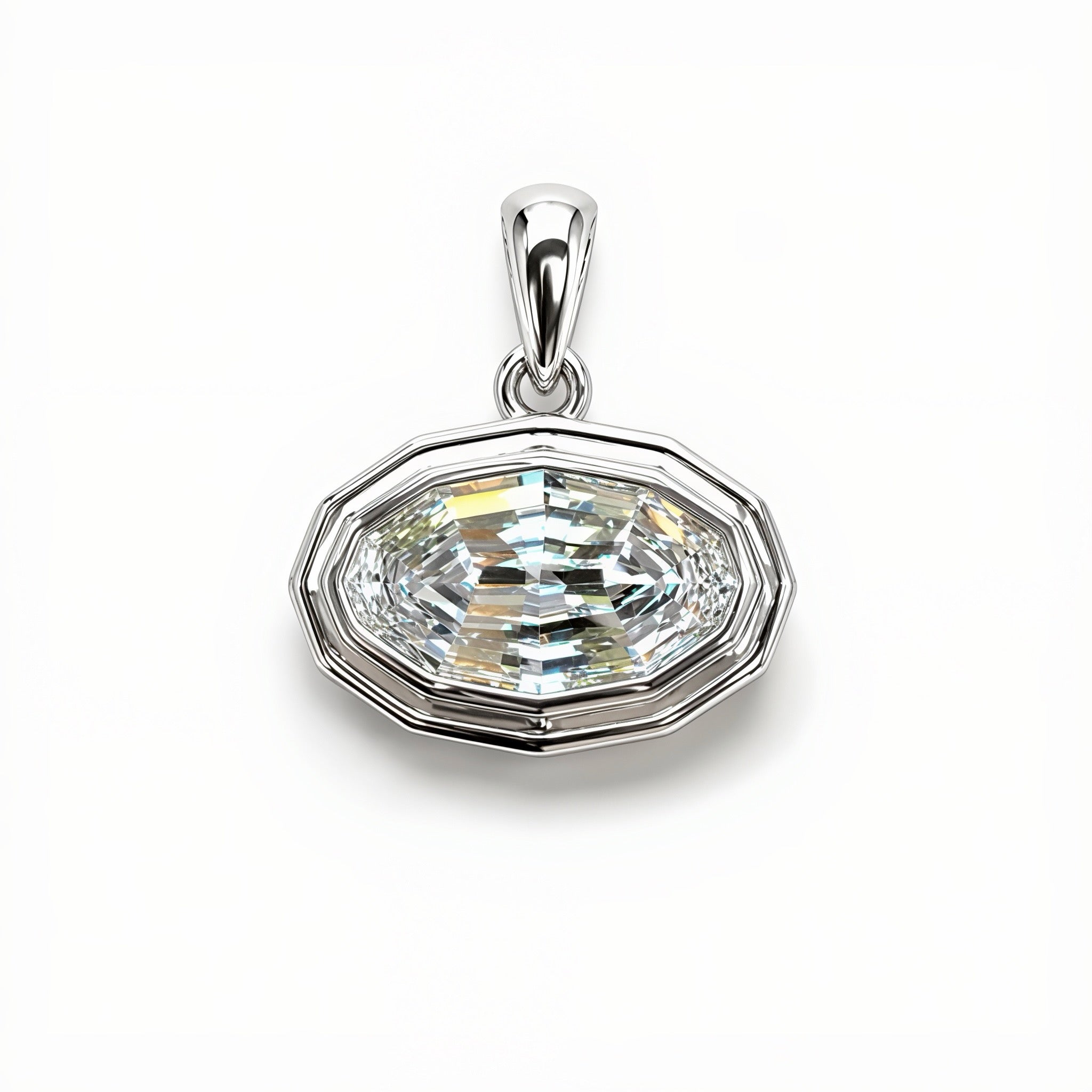The Bi-Coastal Step Cut Oval Pendant in 14K White Gold