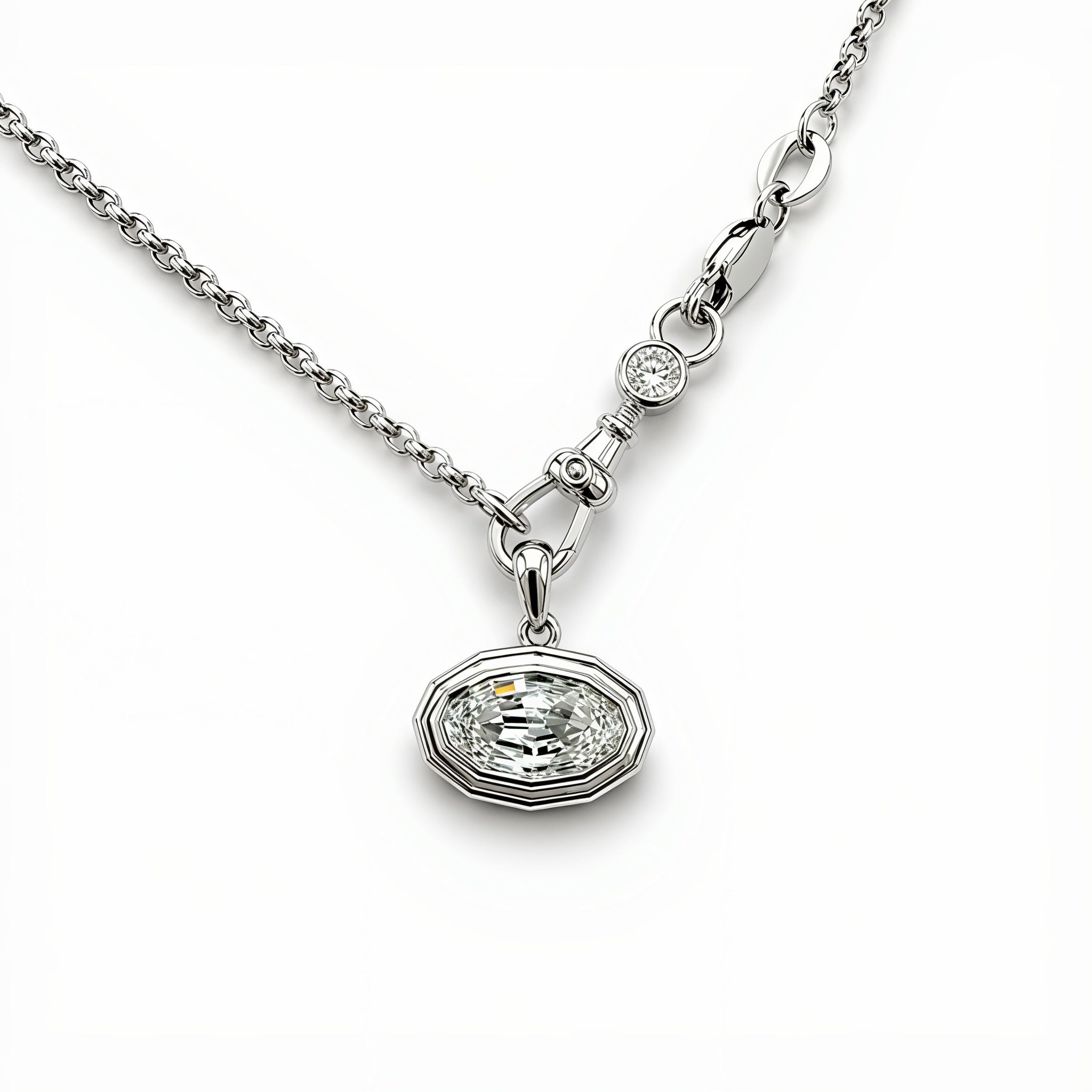 The Bi-Coastal Step Cut Oval Pendant in 14K White Gold