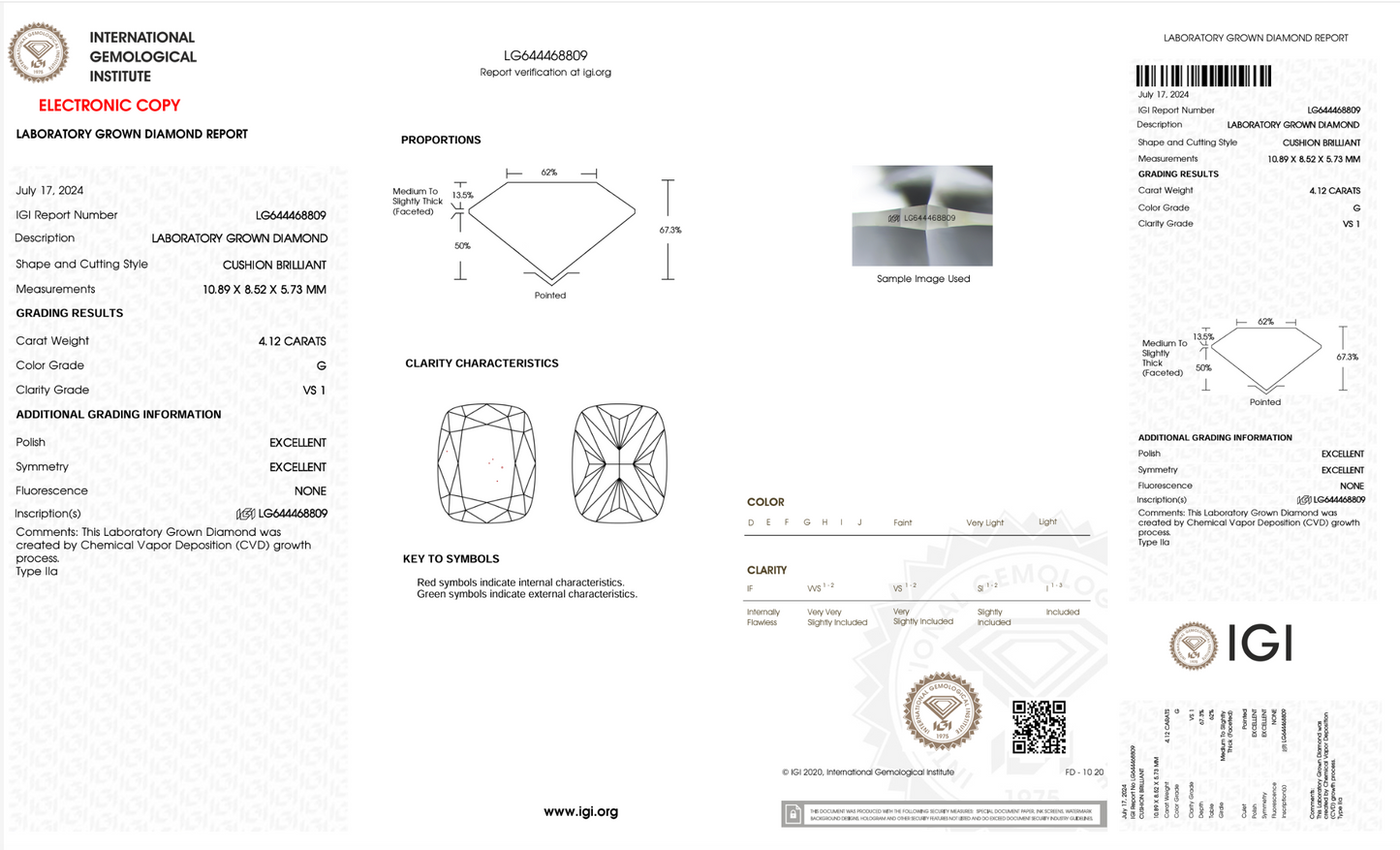 4.12ct IGI Certified Elongated Cushion Cut Lab Diamond G VS1