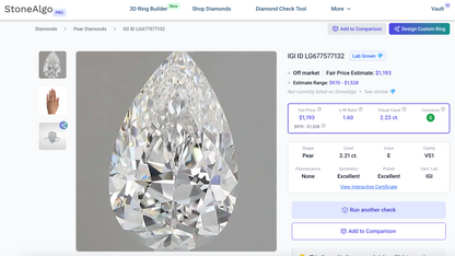 2.21ct E VS1 Pear Shaped IGI Certified Lab Diamond