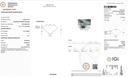 2.21ct E VS1 Pear Shaped IGI Certified Lab Diamond