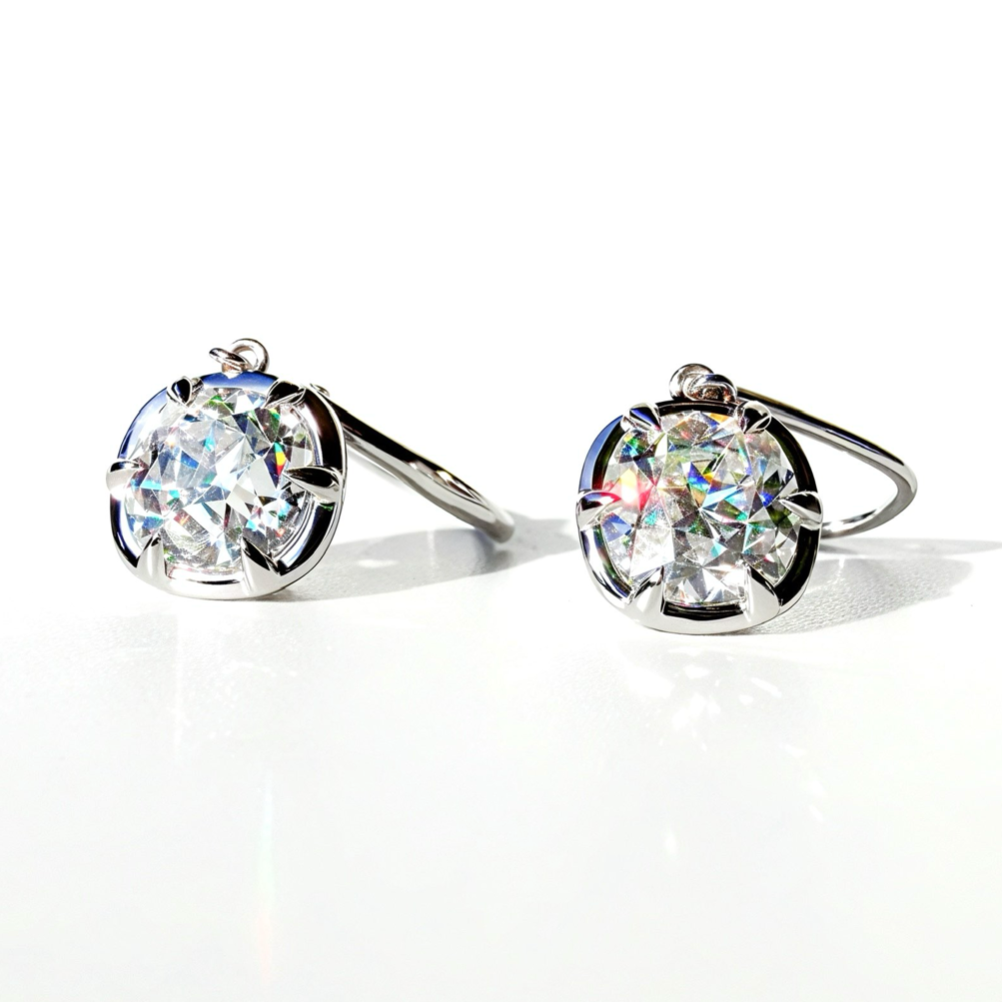 3ct E VVS1 Old Mine Cut Cushion Dangle Earrings in 14K White Gold