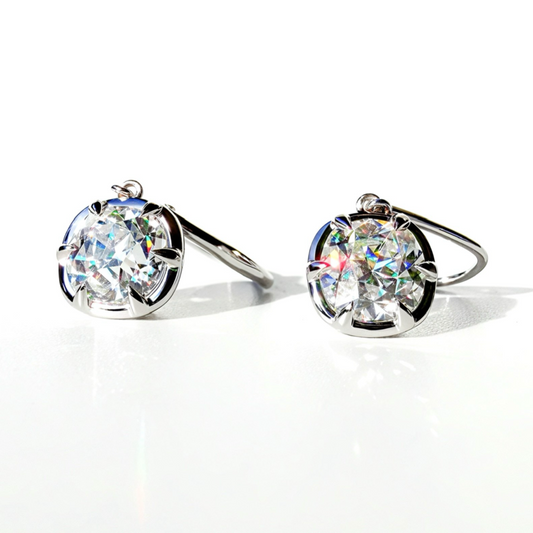 3ct E VVS1 Old Mine Cut Cushion Dangle Earrings in 14K White Gold