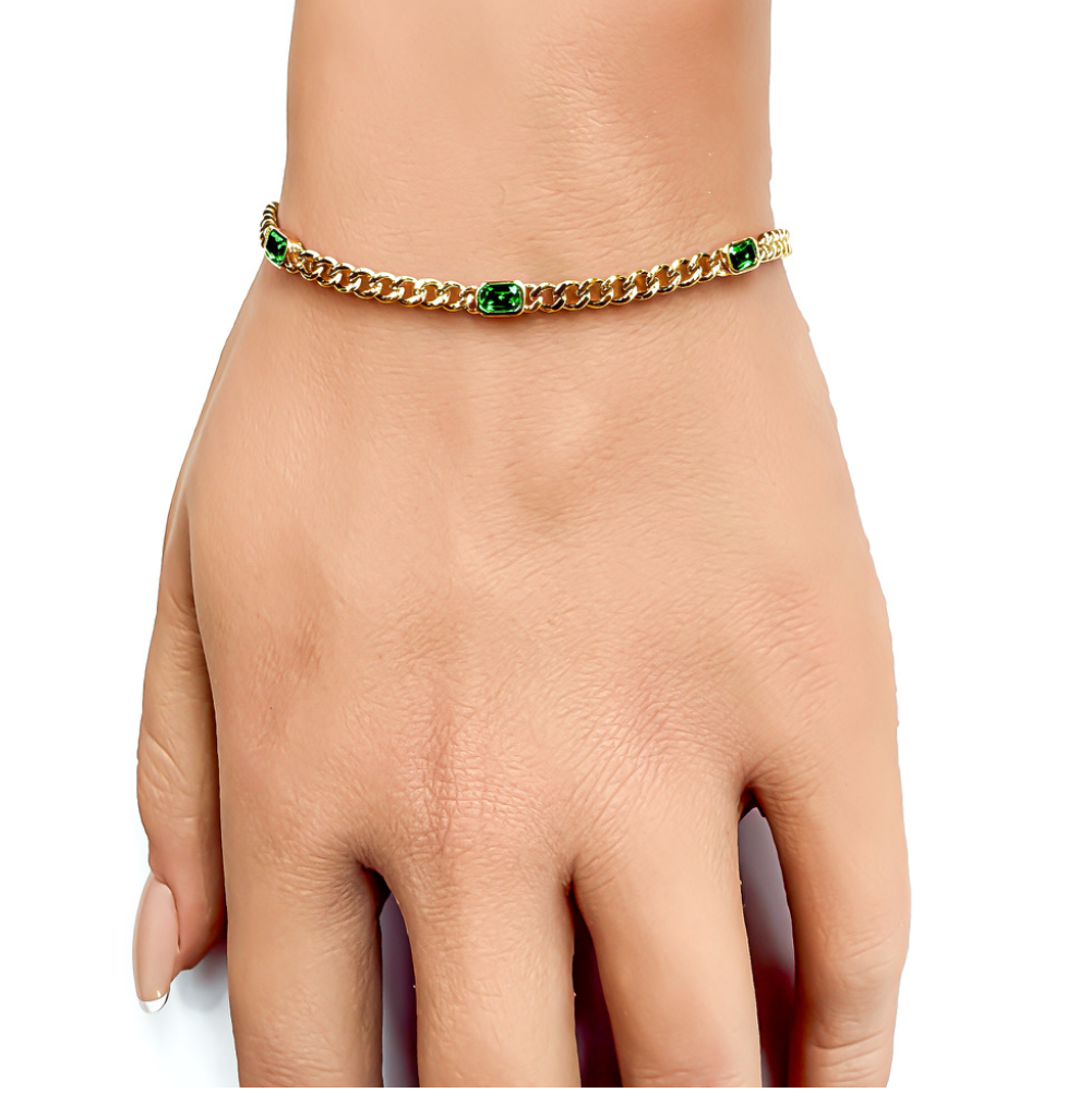 Emerald Cut Emerald Station Bracelet