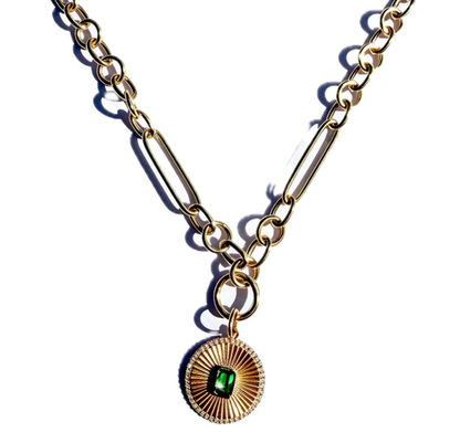 Natural Emerald and Diamond Medallion in 14K Yellow Gold