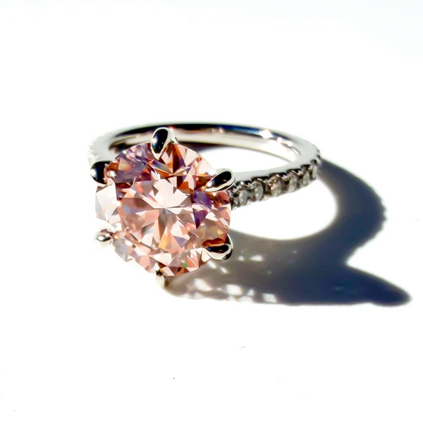 The Pink Lady Round Brilliant Pave Solitaire in 14K White Gold