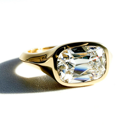 The Bicoastal Signet: 2.1ct Old Mine Cut Cushion in 14K Yellow Gold