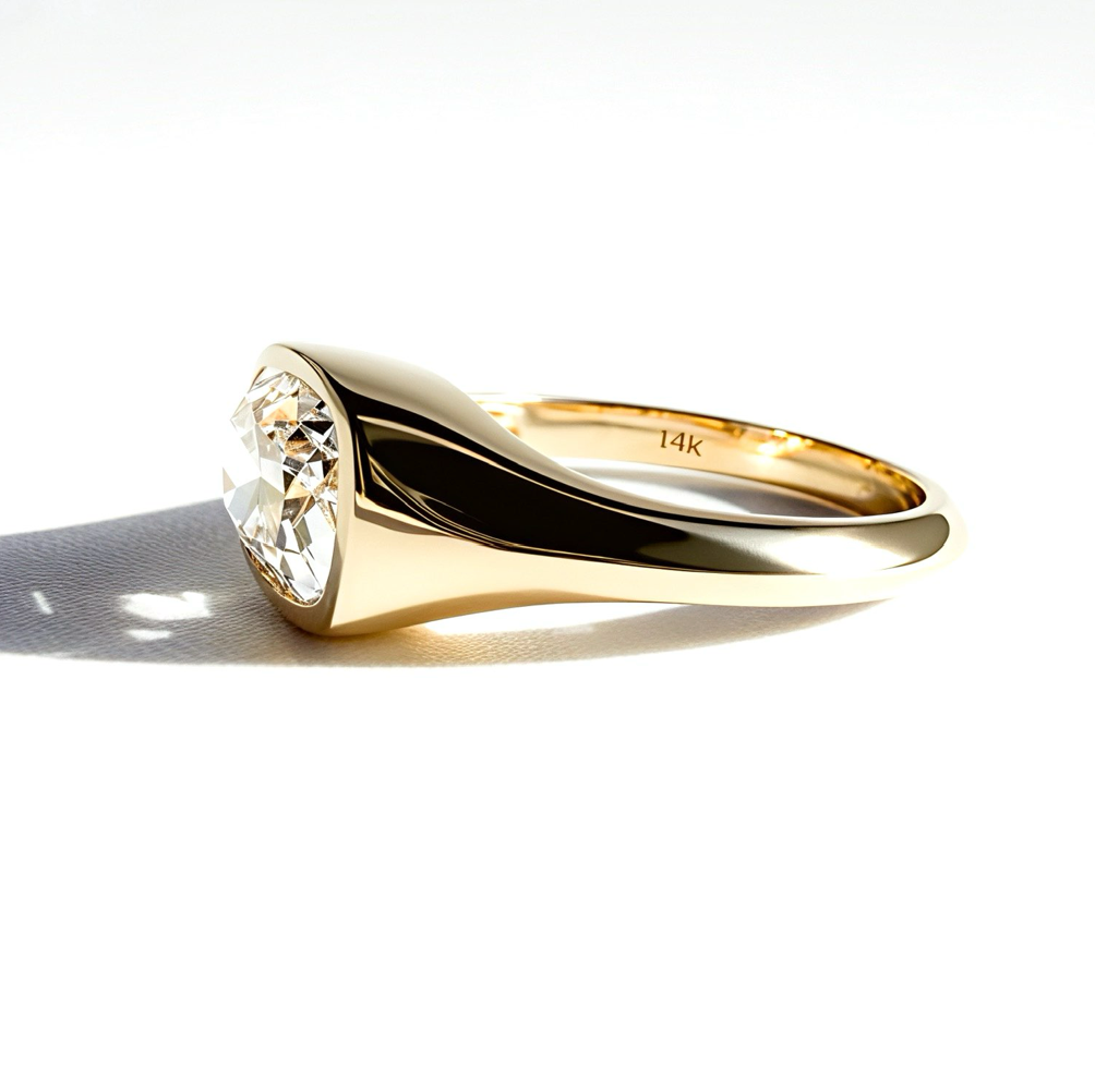 The Bicoastal Signet: 2.1ct Old Mine Cut Cushion in 14K Yellow Gold