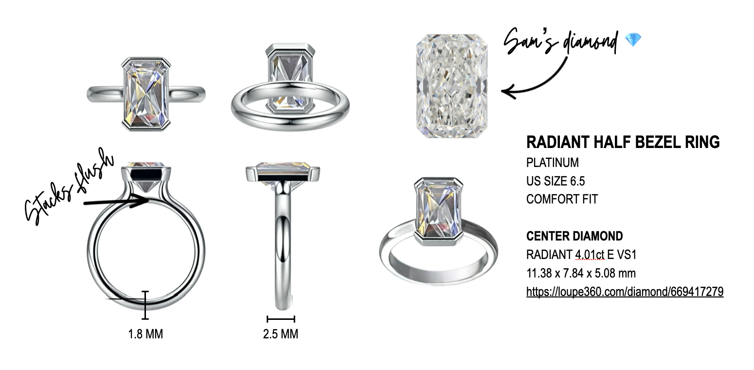 Radiant Half Bezel Solitaire in Platinum