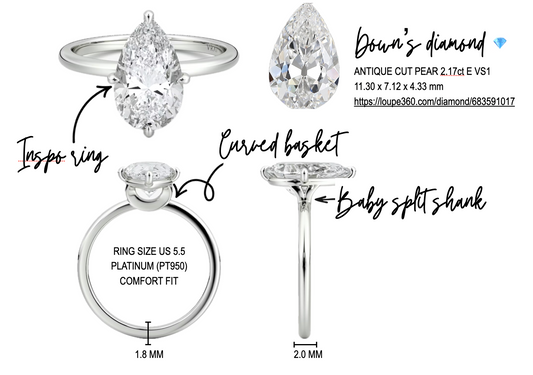 Compass Set Antique Cut Pear Diamond Ring in Platinum