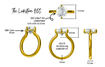 The Lodestone OEC, 4ct F VS1 in 14K Yellow Gold