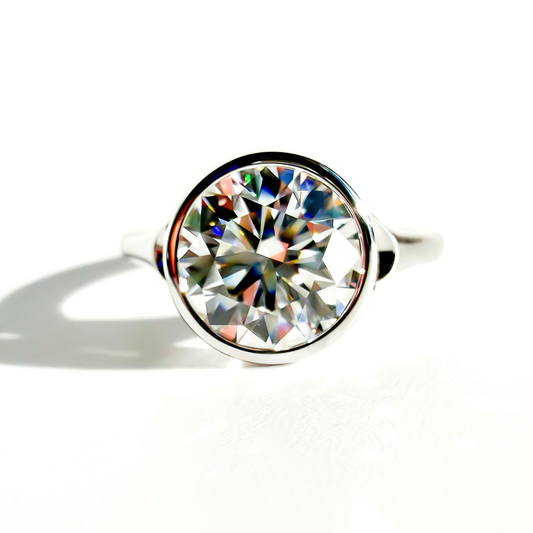 The Sunroof 3.2ct E VVS2 Round Brilliant Cut Bezel Solitaire in 14K White Gold