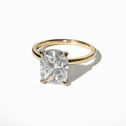 The Understory 3.5ct E VVS2 Cushion Solitaire in 14K Yellow Gold