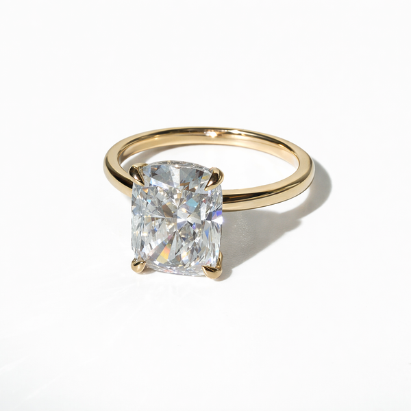 The Understory 3.5ct E VVS2 Cushion Solitaire in 14K Yellow Gold