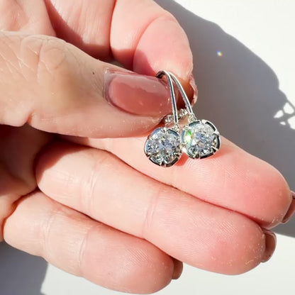 3ct E VVS1 Old Mine Cut Cushion Dangle Earrings in 14K White Gold