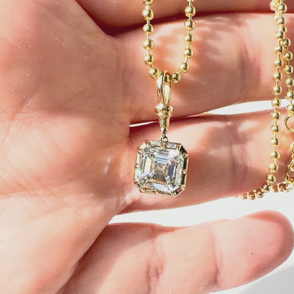 3ct Asscher Button Back Pendant in 14K Yellow Gold