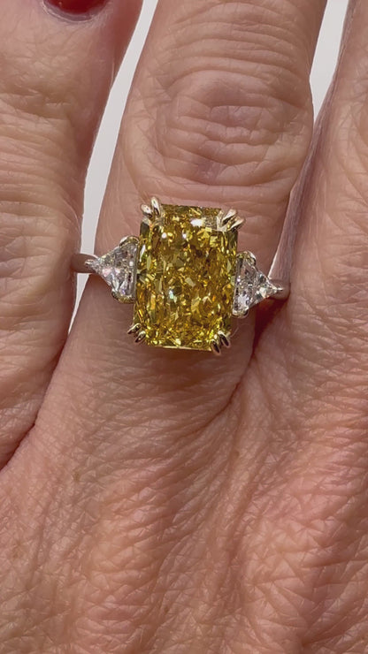 Fancy Yellow Radiant Three Stone Ring