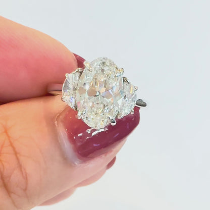 Antique Oval Three Stone Ring with Half Moons