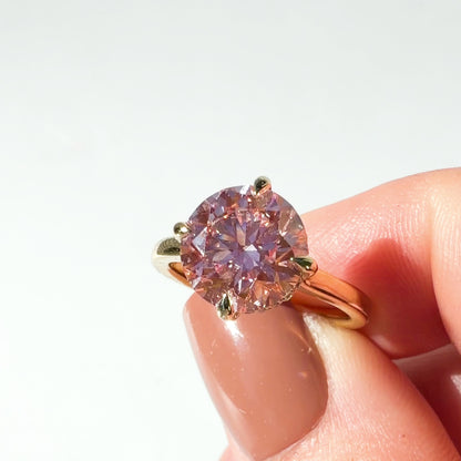 The Lodestone 3.42ct Pink Round Brilliant Solitaire in 14K Yellow Gold