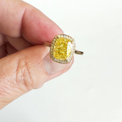 Sunshine In My Pocket, 3ct Fancy Yellow Diamond Halo Ring in 14K Gold