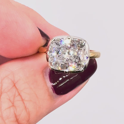 Custom Button Back Two Tone Cushion Solitaire in 14K Gold