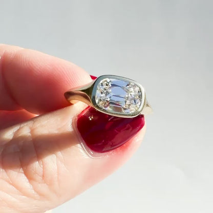 The Bicoastal Signet: 2.1ct Old Mine Cut Cushion in 14K Yellow Gold