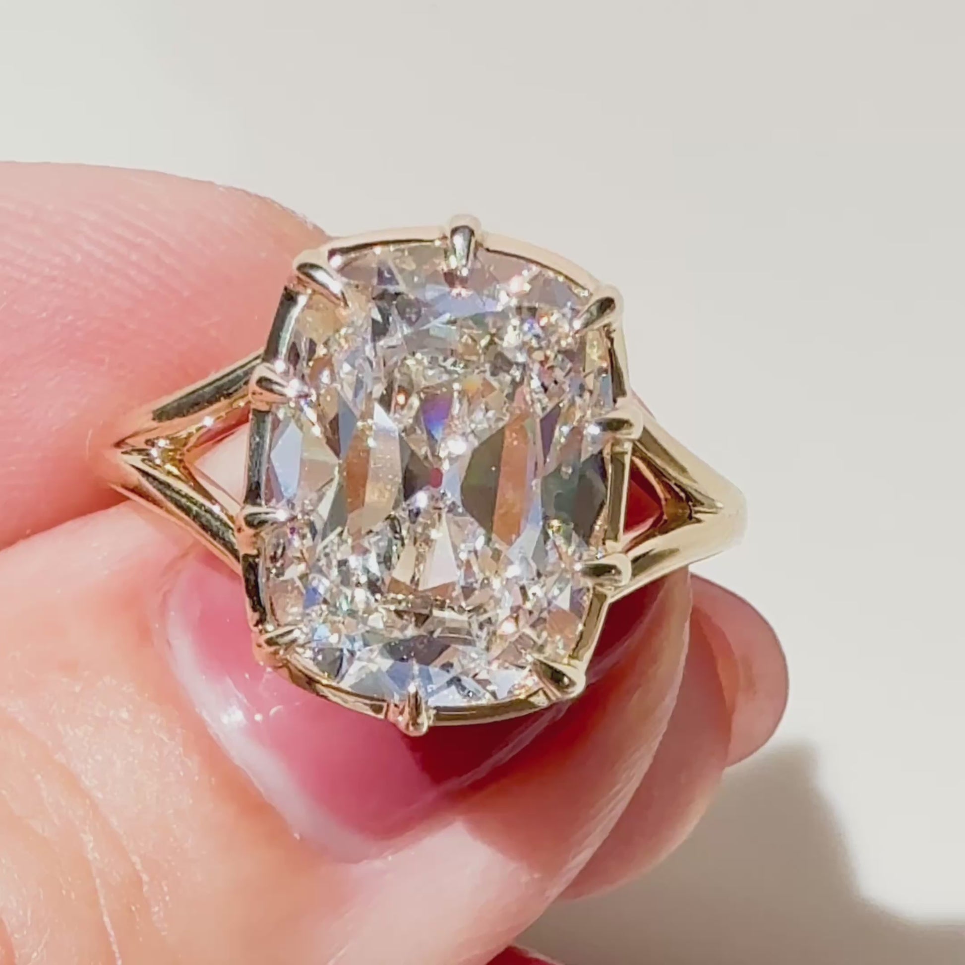 5.09ct old mine cushion cut diamond in 14K yellow gold