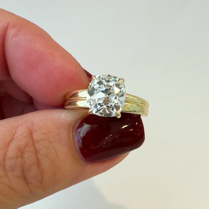 The Double Trouble 2.58ct Old Mine Cut Cushion Solitaire in 14K Yellow Gold