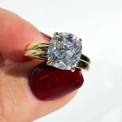 The Double Trouble 2.58ct Old Mine Cut Cushion Solitaire in 14K Yellow Gold