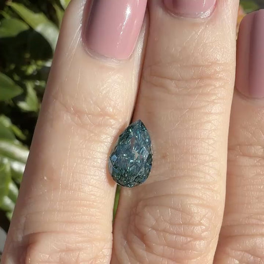 3.03ct Fancy Vivid Bluish Green VS2 IGI Certified Modified Brilliant Cut Pear Lab Diamond