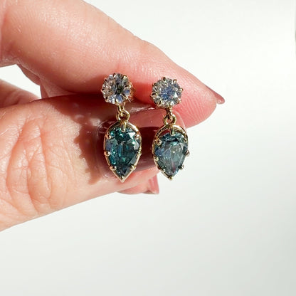 Blue Pear Dangle Earrings in 14K Yellow Gold