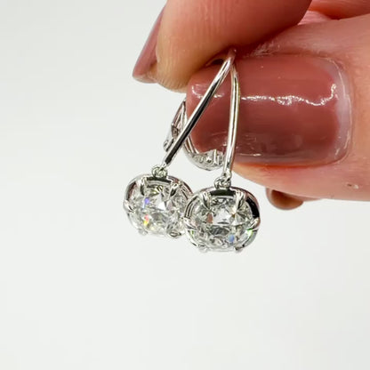 3ct E VVS1 Old Mine Cut Cushion Dangle Earrings in 14K White Gold