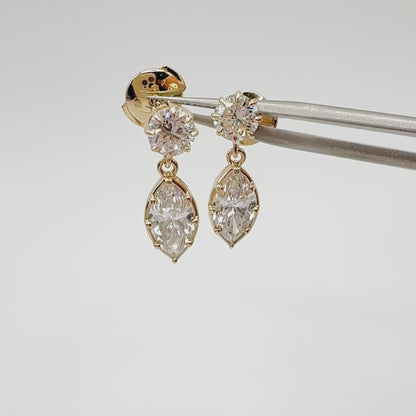 Marquise Dangle Earrings in 14K Yellow Gold