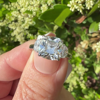 The Lunar Heirloom, 3.62ct OMC Cushion with Half Moons in 14K White Gold
