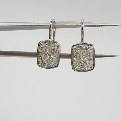 Pillow Drops, 4.22ctw E VVS2 Cushion Cut Dangle Earrings