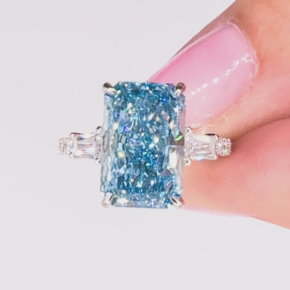 The Cinderella 5ct Fancy Blue Radiant Ring in 14K White Gold