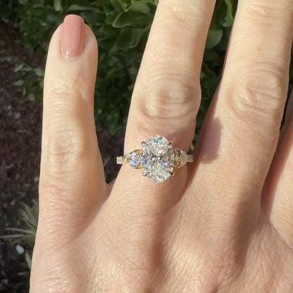 The Partridge 4.28ctw Oval Pave Ring with Side Pears in 14K Yellow Gold