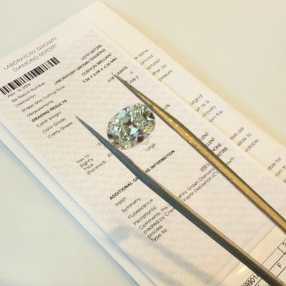 2.06ct F VVS2 IGI Certified Old Mine Cut Cushion Lab Diamond
