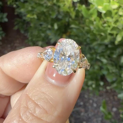 The Partridge 4.28ctw Oval Pave Ring with Side Pears in 14K Yellow Gold