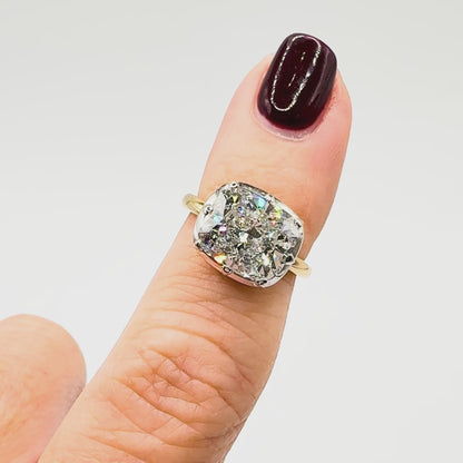 Custom Button Back Two Tone Cushion Solitaire in 14K Gold