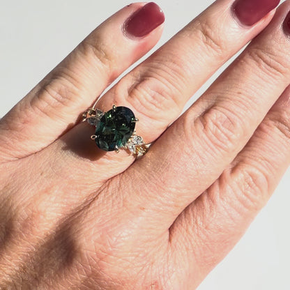 4ct Fancy Vivid Green Oval Nature Inspired Ring in 14K Yellow Gold