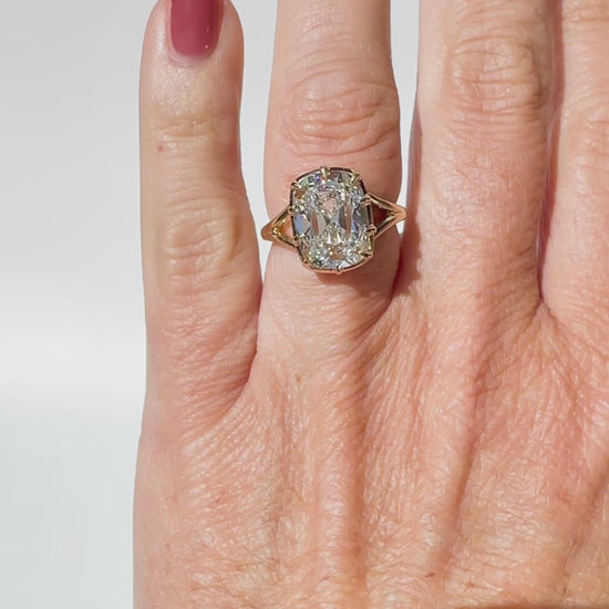 5.09ct old mine cushion cut diamond in 14K yellow gold