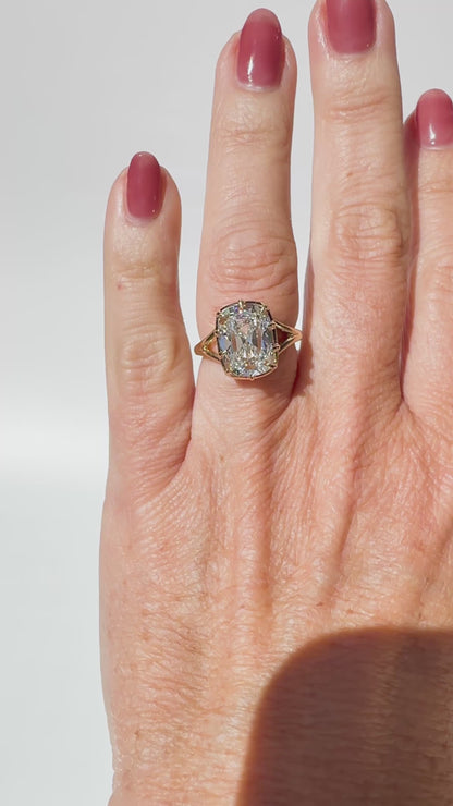 5.09ct old mine cushion cut diamond in 14K yellow gold